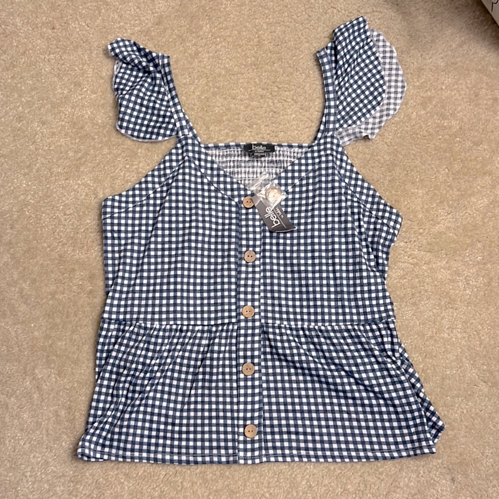 Belle by Belldini Navy/White Check Tank Top